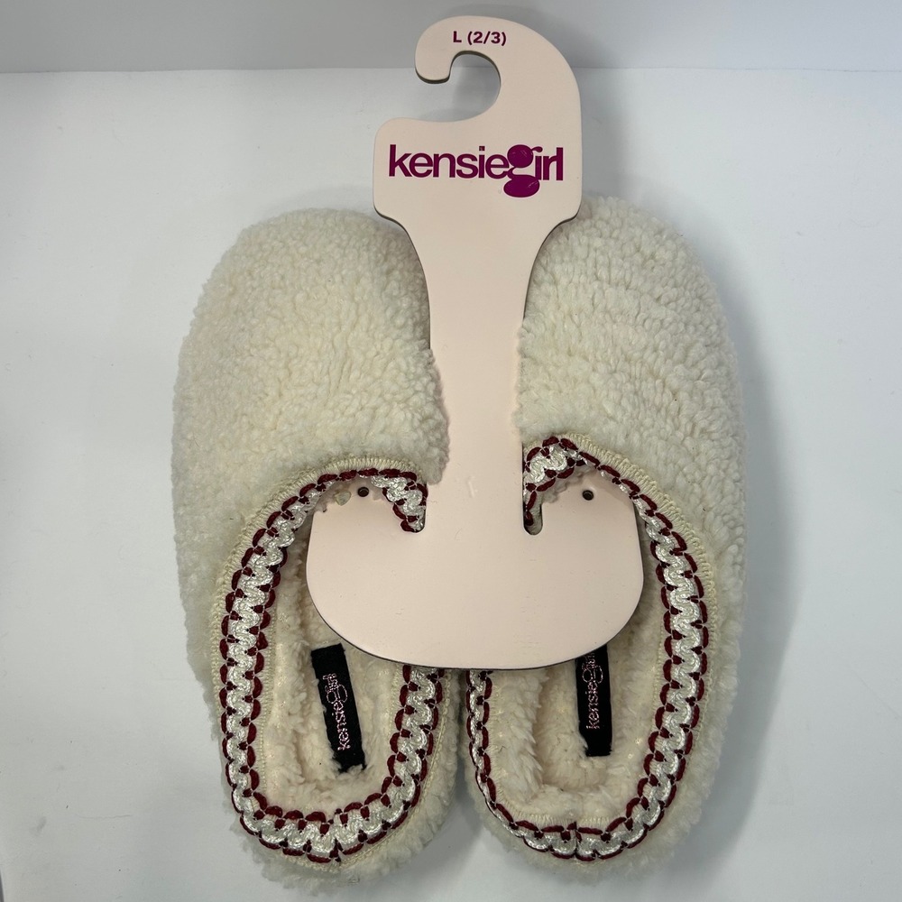 Kensie Girl Kids Sand Faux Shearling Platform Slippers Size Large 2/3 New